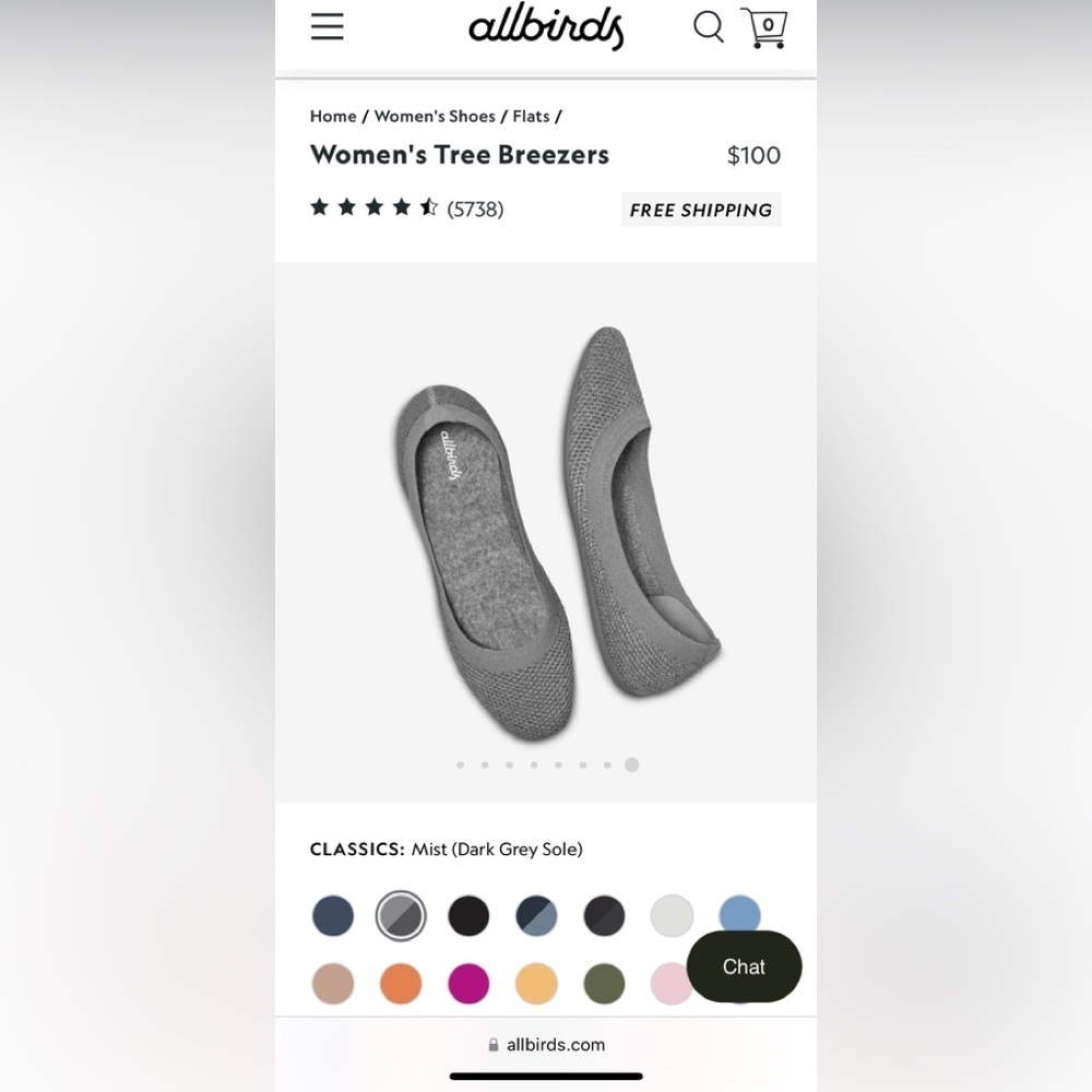 Allbirds Women's Tree Breezers CLASSICS:
Mist (Dark Grey Sole)